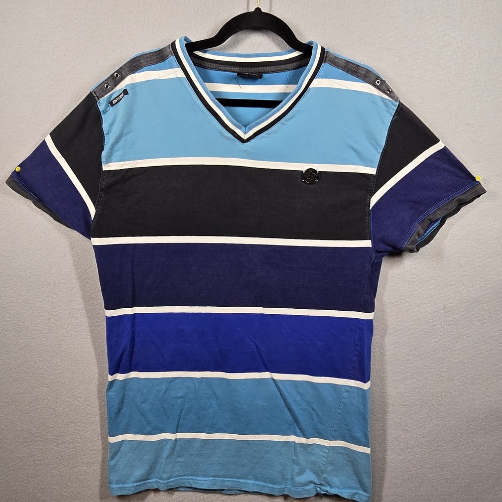 Vintage‎ Enyce Shirt Mens 2XL Blue Black Striped Short Sleeve Urban Streetwear